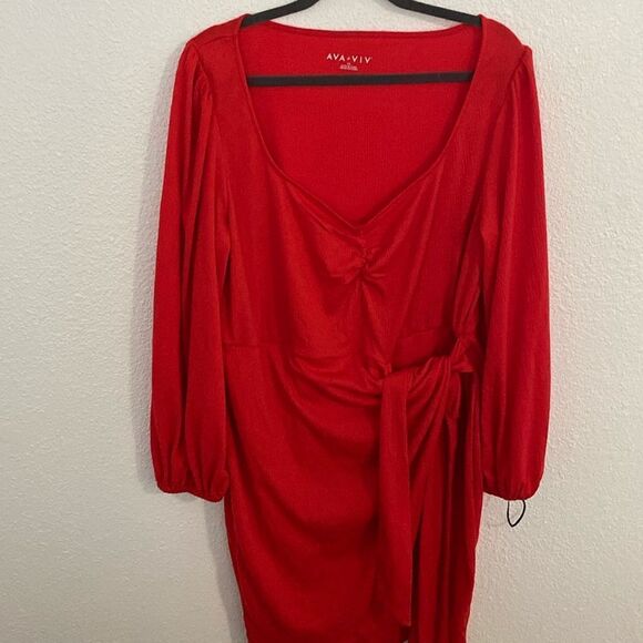 NWOT-Ava & Viv- Long Sleeve Wrap Dress in Hot red- Size XXL - Picture 1 of 7